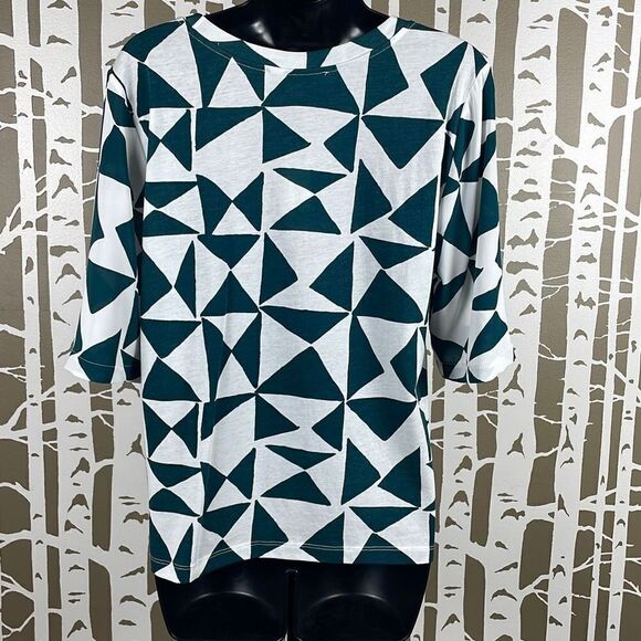 Ann Taylor LOFT Geometric Print Chiffon Sleeve T-Shirt M NEW - Picture 3 of 11